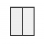 Fenêtre ou porte à deux panneaux, cadre sombre, style minimaliste.
