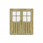 Porte double en bois vitrée, style rustique.