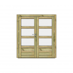 Double porte en bois vitrée avec poignée, fond blanc.