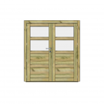 Double porte en bois vitrée, poignée argentée, style cabanon.