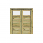 Double porte en bois clair avec vitrage supérieur.
