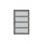 Porte moderne en bois clair avec quatre panneaux vitrés givrés.