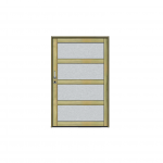 Porte en bois moderne avec quatre panneaux vitrés dépolis.