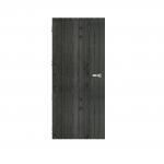 Porte en bois foncé à lames verticales, poignée moderne.
