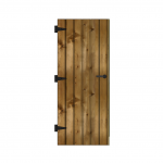 Porte en bois rustique avec gonds et poignée noire.