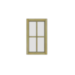 Fenêtre en bois avec quatre carreaux sur fond blanc.