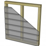Structure murale en bois avec isolation transparente, vue en coupe.