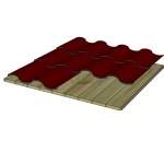 Structure de toiture: tuiles rouges sur planches de bois.