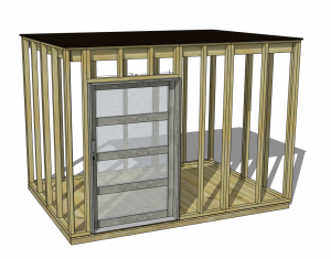 Structure en bois d'un abri de jardin avec porte