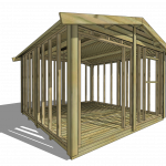 Structure en bois d'abri de jardin, charpente bois apparente.