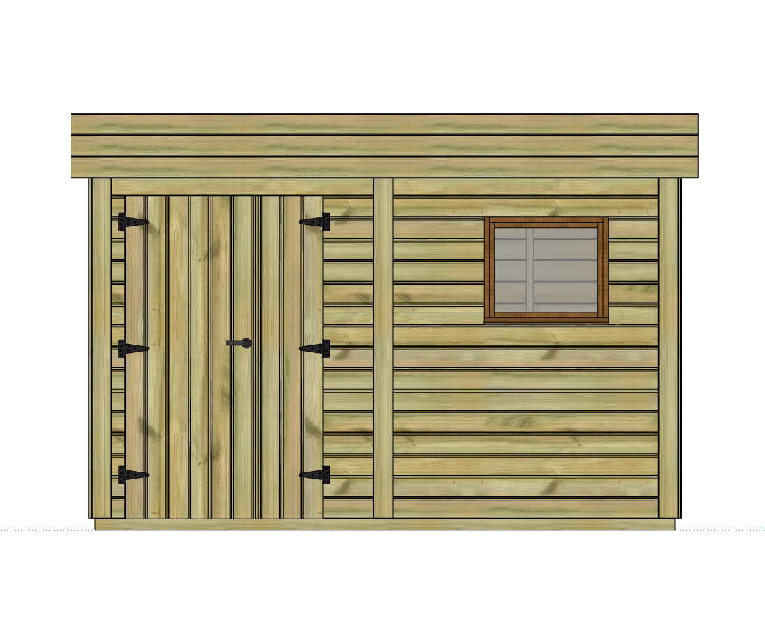 Abri de jardin en bois avec porte et petite fenêtre.