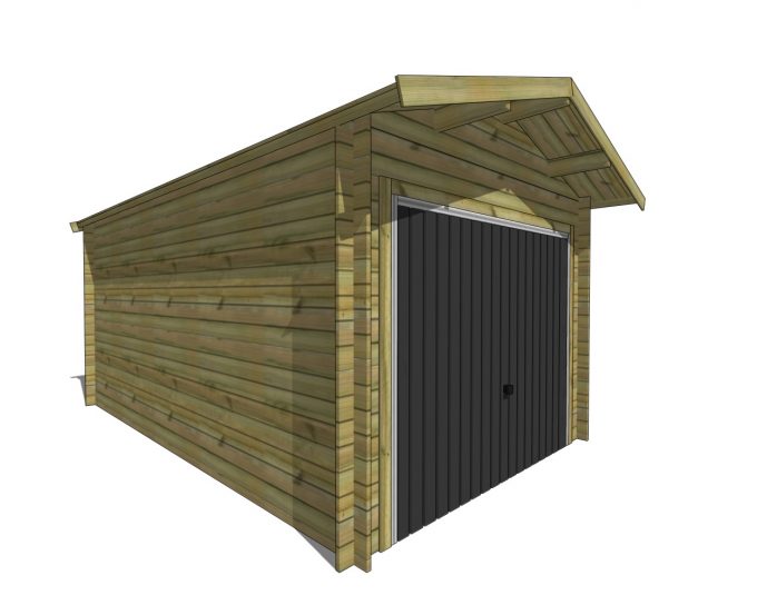 Modèle 3D garage bois monopente porte grise