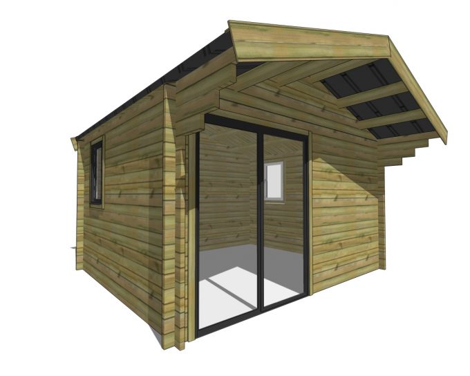 Abri jardin bois moderne porte coulissante vitrée