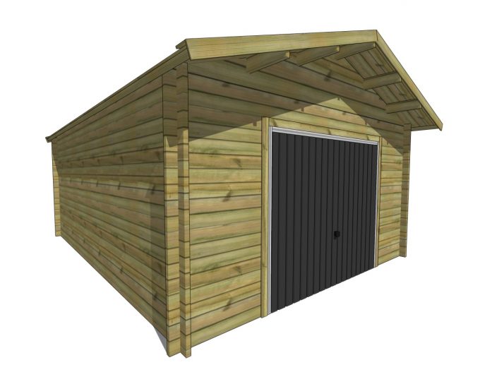 Garage en bois, porte gris anthracite, toit simple pente