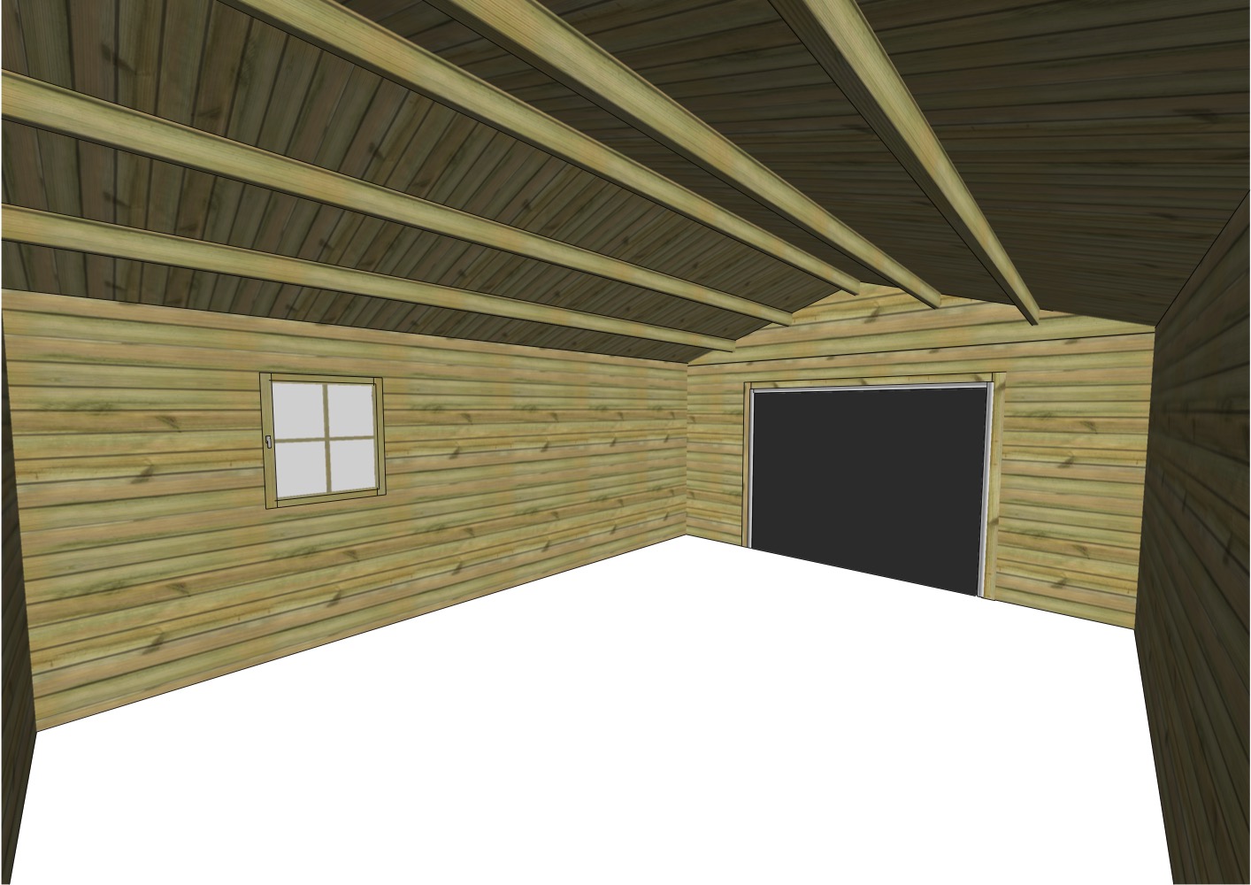 Intérieur structure bois, fenêtre, porte garage.