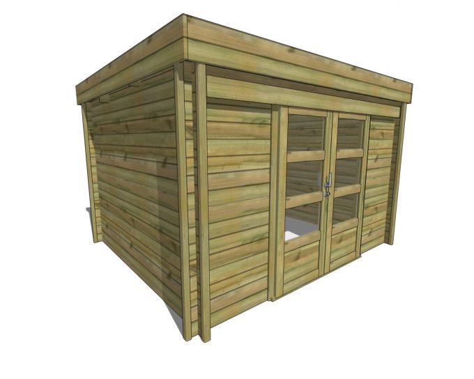 Abri de jardin en bois moderne avec portes vitrées