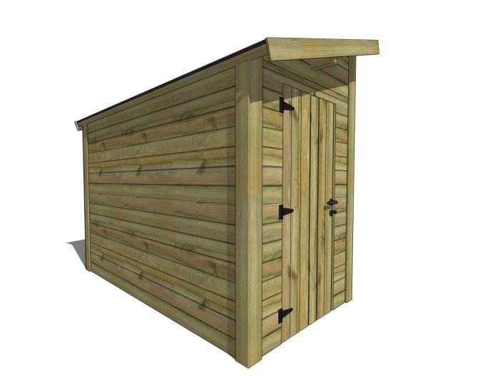 Abri de jardin en bois avec toit monopente et porte.