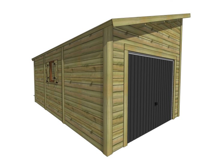Abri de jardin bois, garage, porte sectionnelle, toit monopente