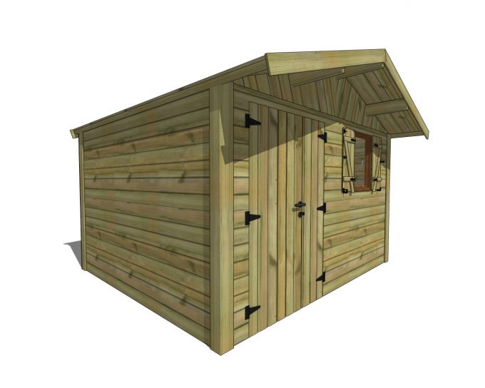 Abri de jardin en bois, porte et fenêtre