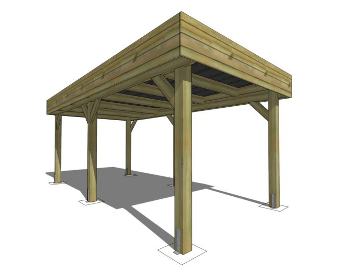 Carport massif 6x3m toit plat poteaux 14x14