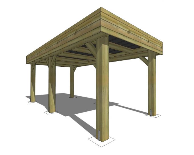 Carport massif 6x3m toit plat poteaux 19x19