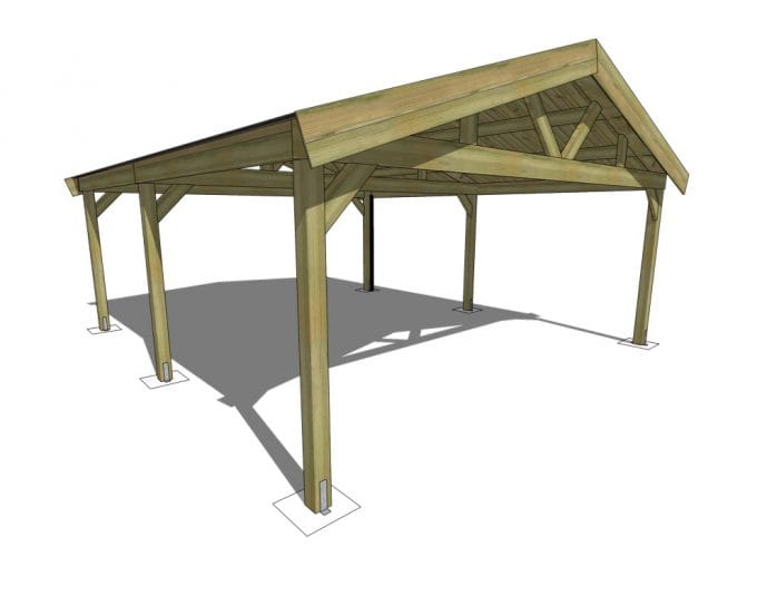 Carport massif 6x6m deux pans poteaux 12x12