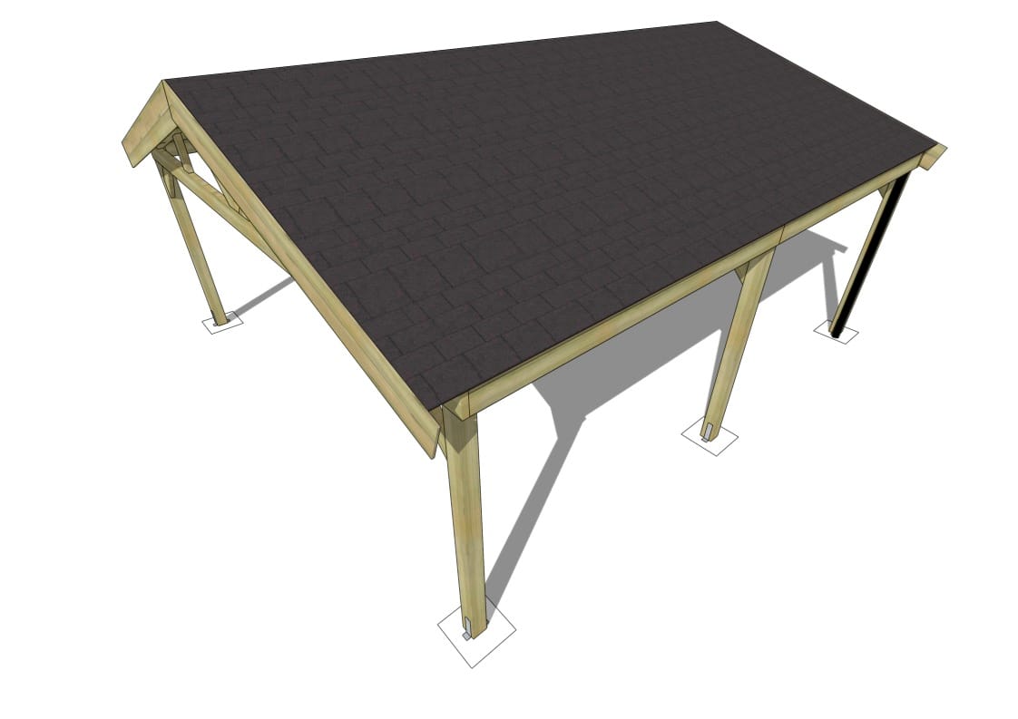 carport |Pin Sylvestre autoclave| 6x6m | Poteaux bois 12x12cm | Bandeaux : Clin 28mm – Image 3