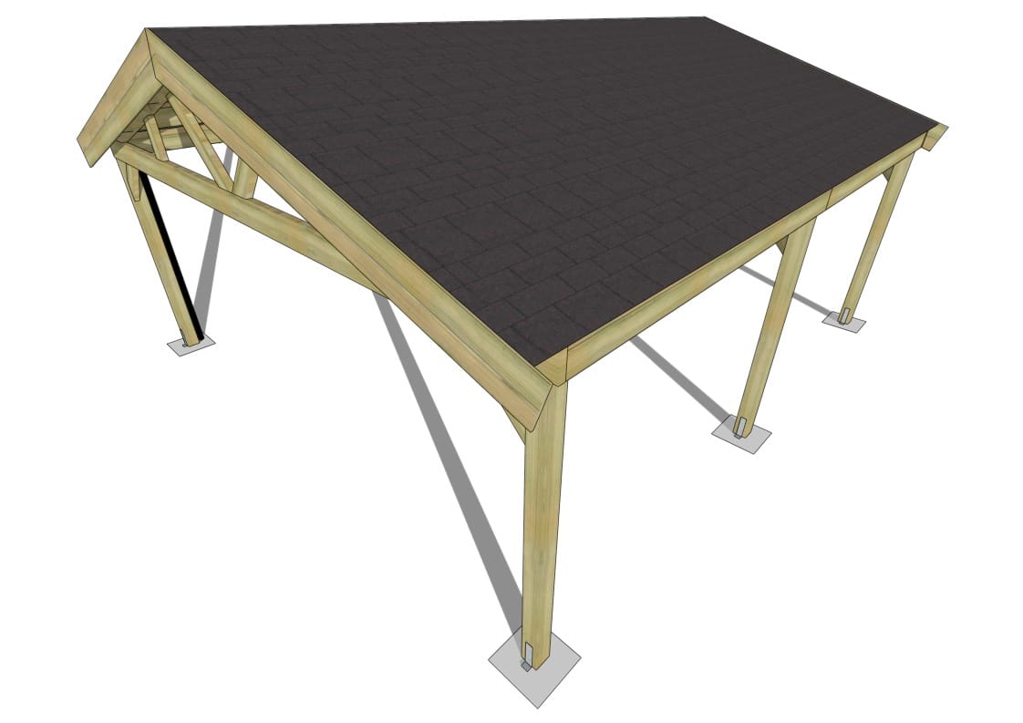 carport |Pin Sylvestre autoclave| 6x6m | Poteaux bois 12x12cm | Bandeaux : Clin 28mm – Image 5