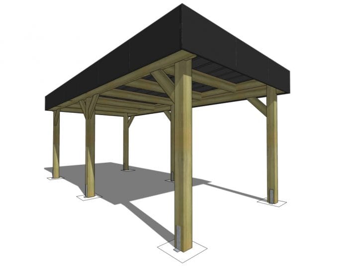 Carport massif 6x3m toit plat avec balcon en bois