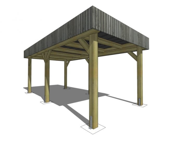 Carport massif 6x3m toit plat avec bardage gris