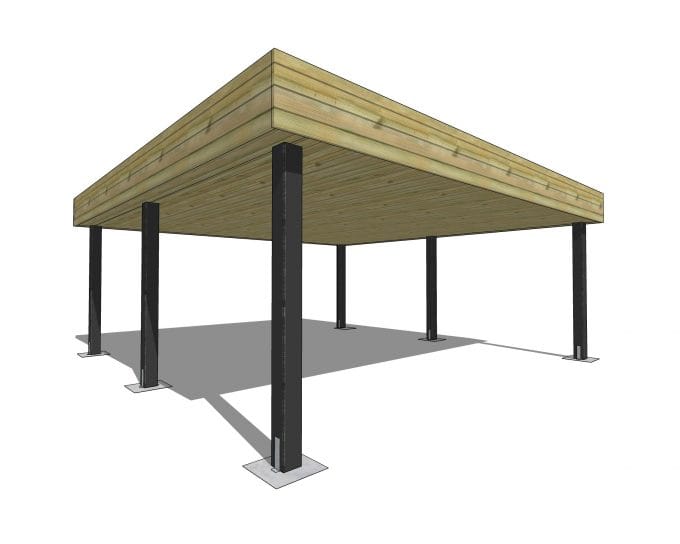 Carport massif 6x6m toit plat extension poteaux 14x14