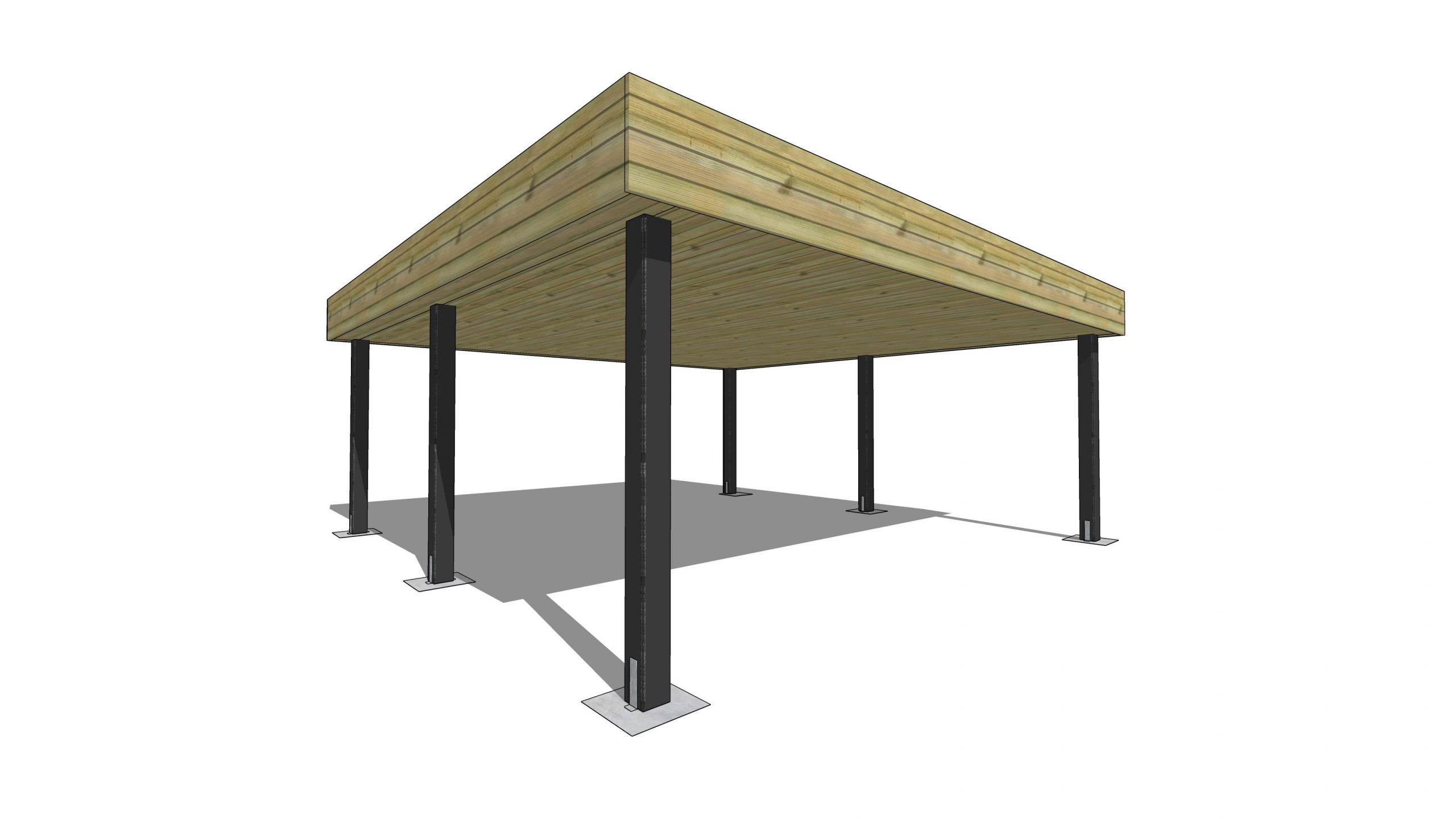Carport massif 6x6m toit plat extension poteaux 14x14