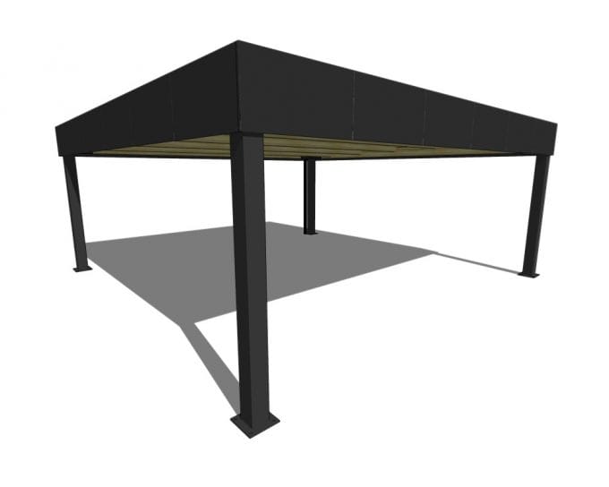Pergola moderne gris anthracite, toit plat, lames orientables.