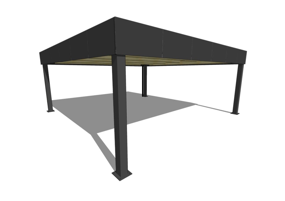 Pergola moderne gris anthracite, toit plat, lames orientables.