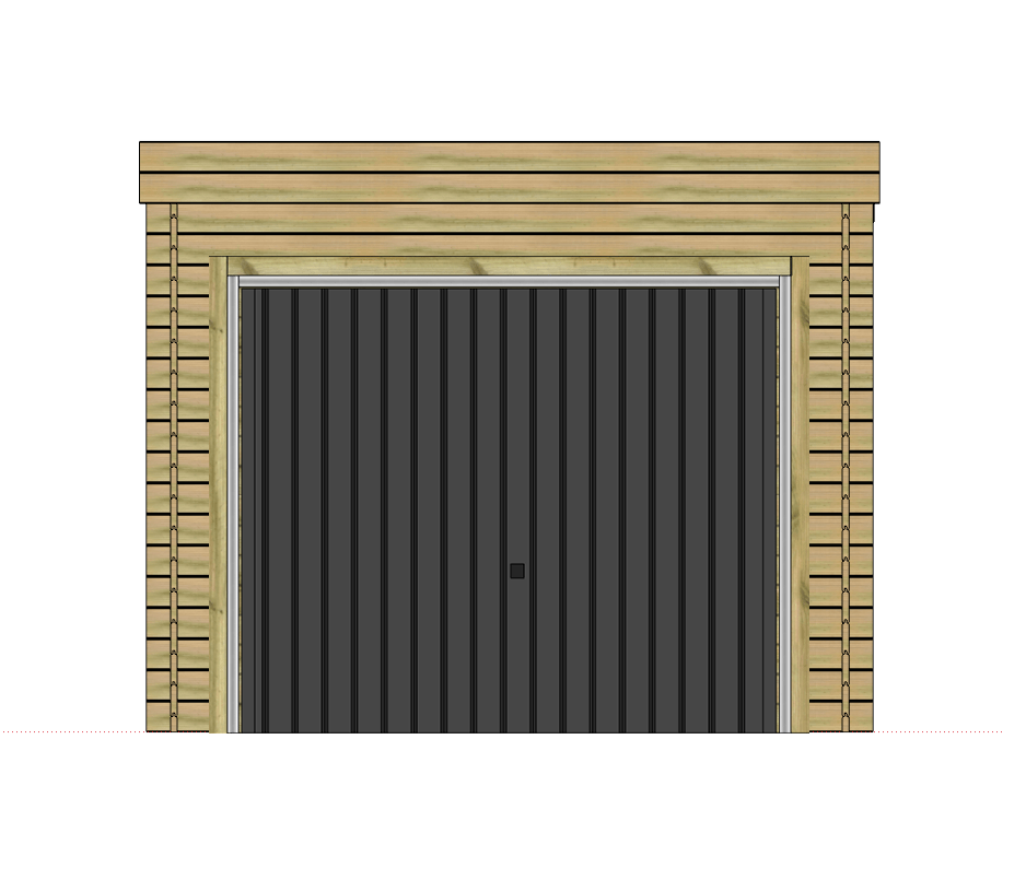 Façade de garage moderne avec porte grise et bardage bois.