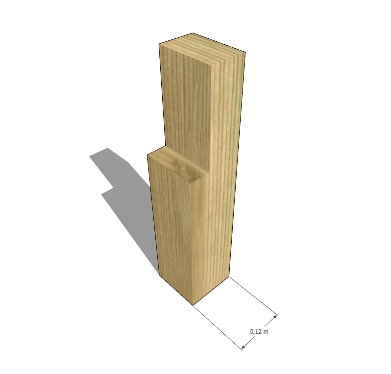 Assemblage bois mi-bois, élément structurel avec dimension.