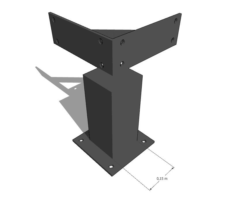 Support de poteau métallique d'angle, base 0,15 m.