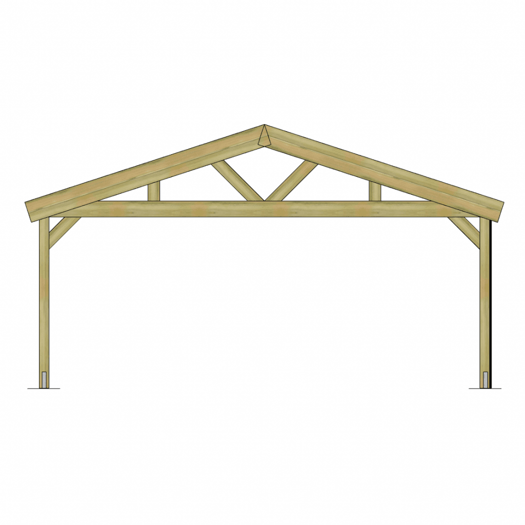 Carport massif deux pans 18 degres charpente bois