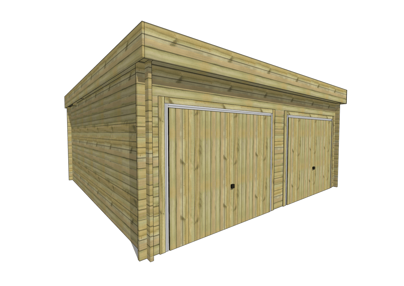 Garage double en bois avec deux portes.