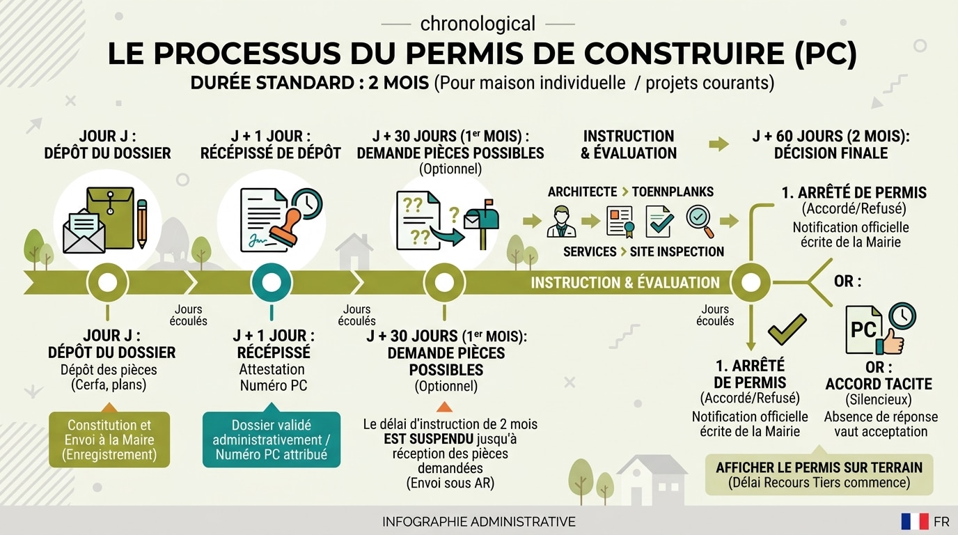 Calendrier d'instruction d'un permis de construire sur 2 mois