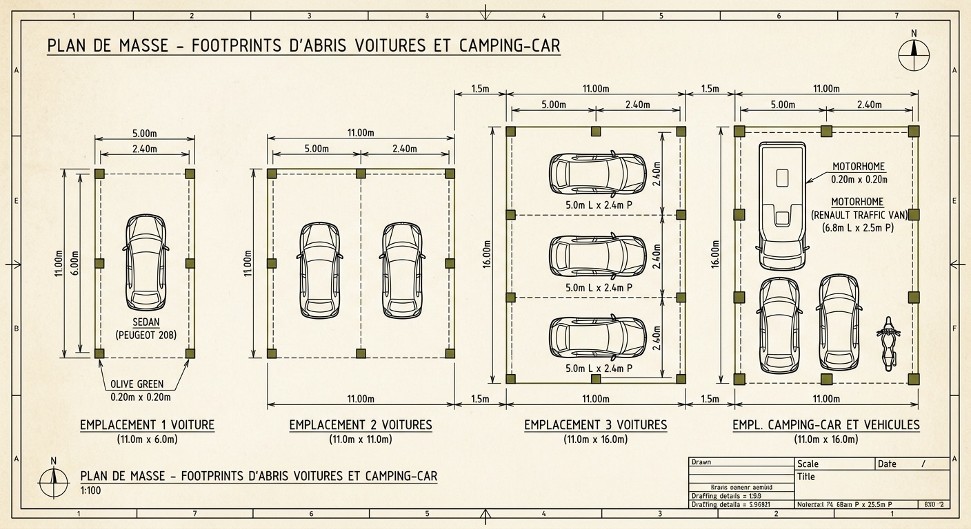 Dimensions types des carports selon le nombre de véhicules